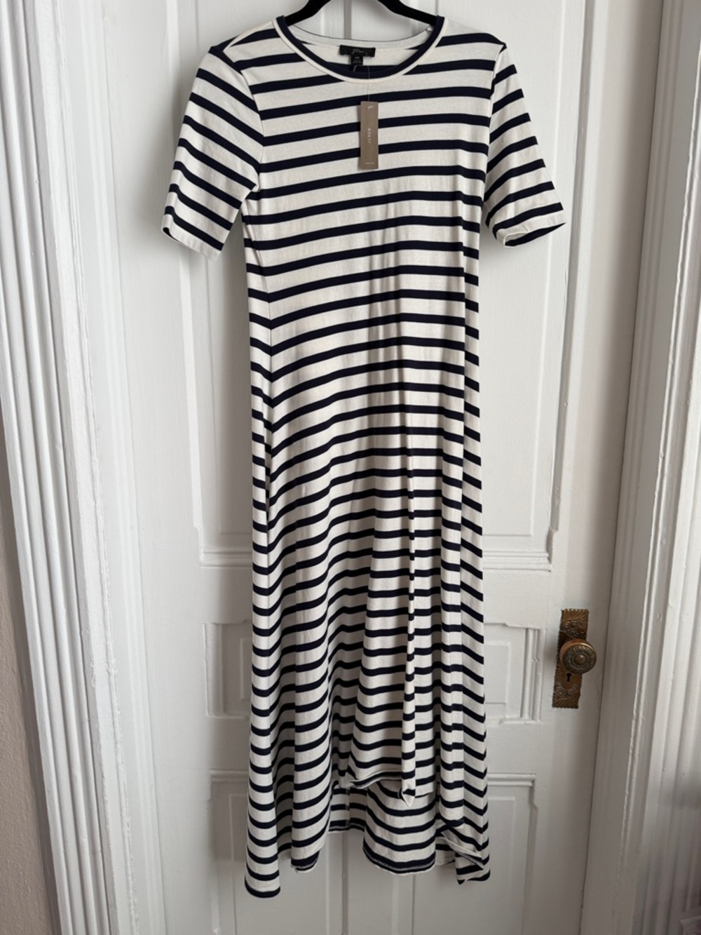 J. Crew Navy and White Striped Short-Sleeve Maxi Dress